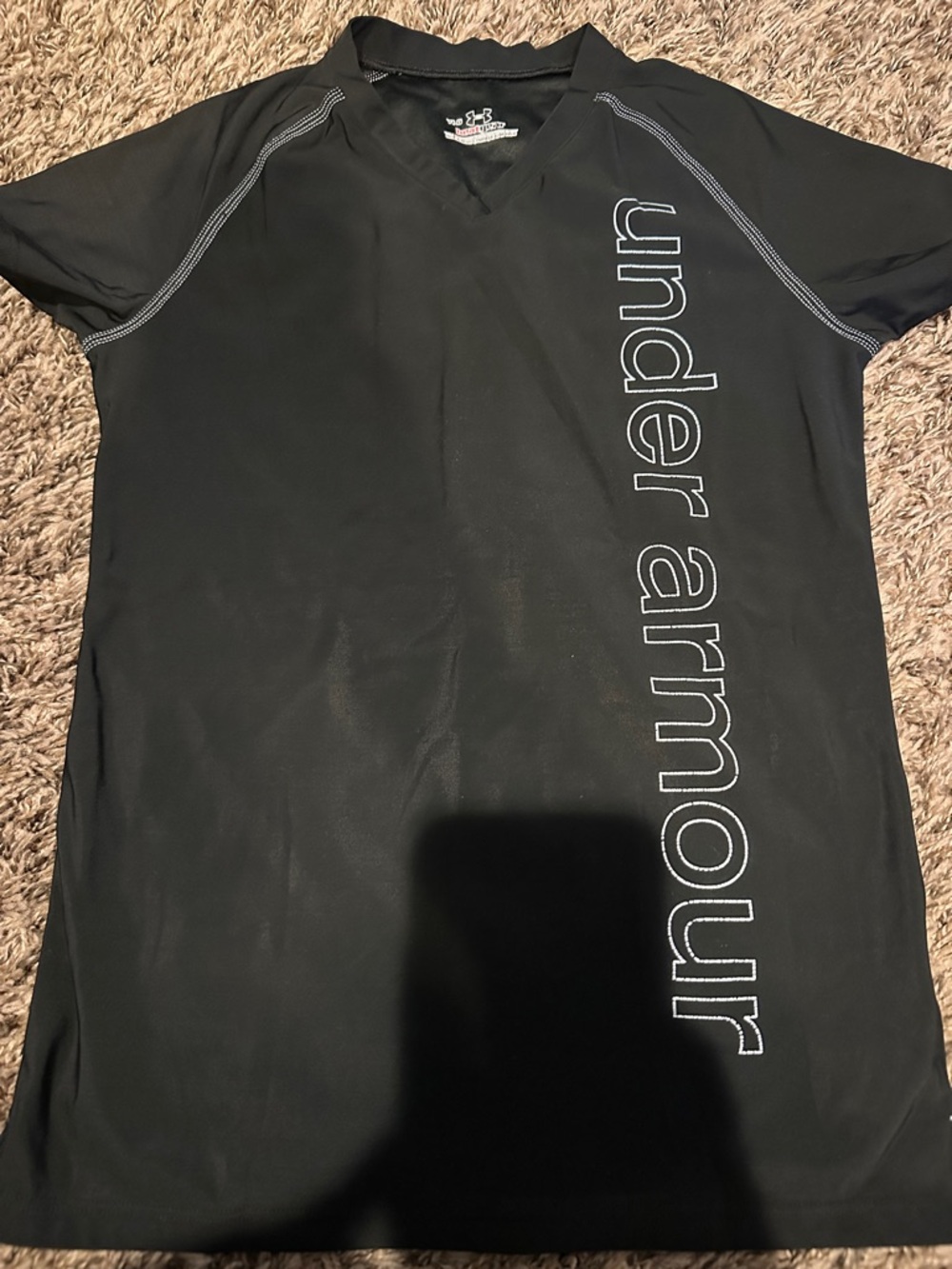 Under Armour Black Short Sleeve Athletic Tee with Vertical Logo